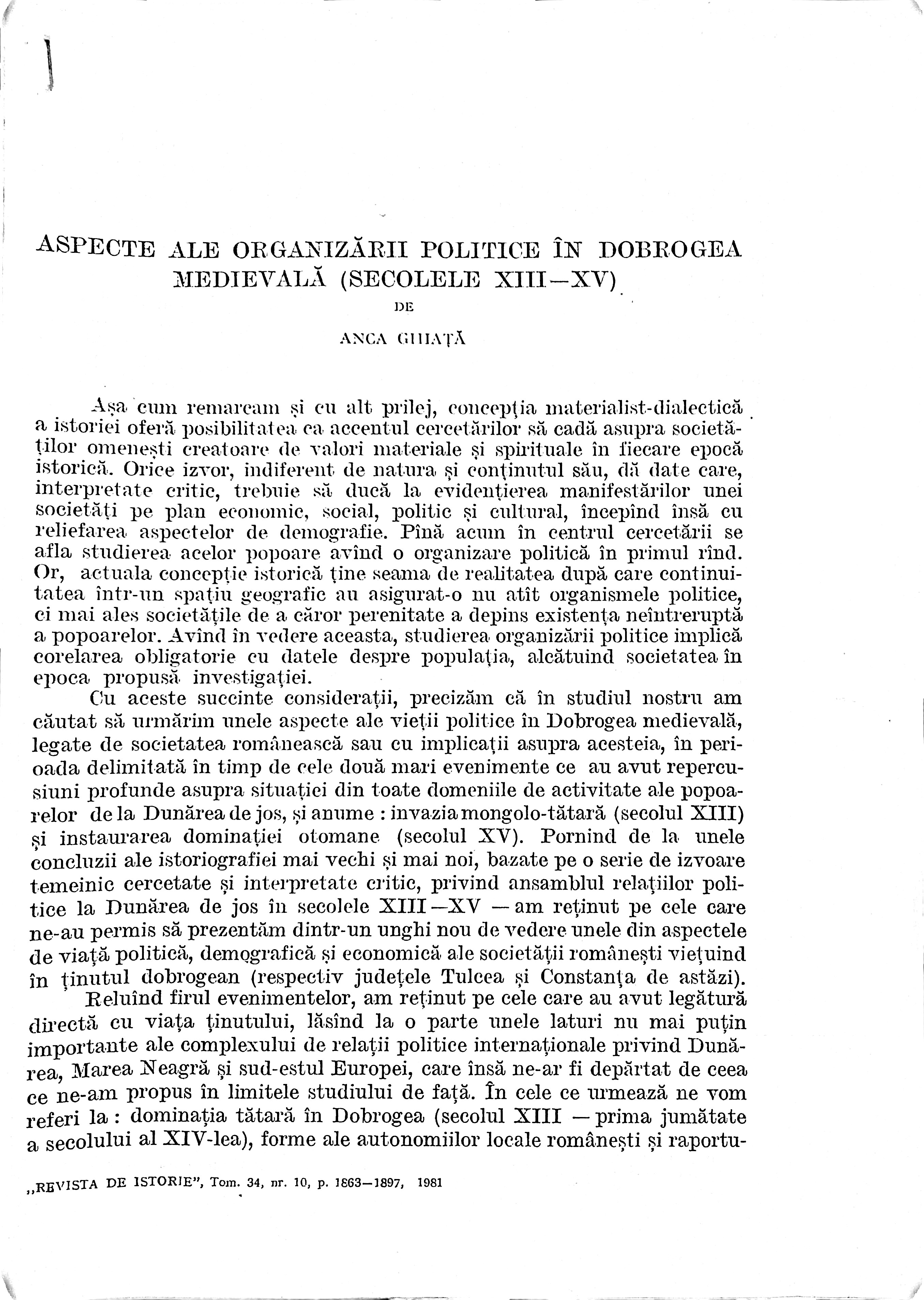 Aspecte ale organizarii politice in dobrogea medievala